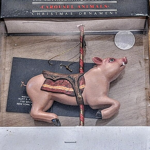 Vintage Smithsonian Hand Crafted Carousel Pig Christmas Ornament Kurt Adler New - Picture 1 of 9